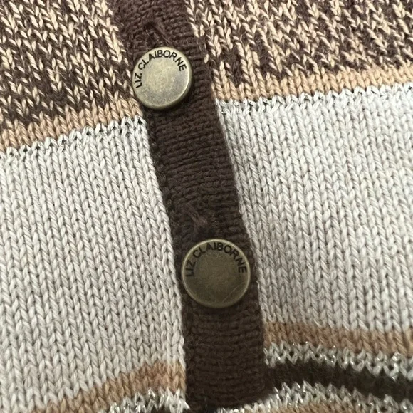 Liz Claiborne | brown stripe button sweater - M - Picture 4 of 8